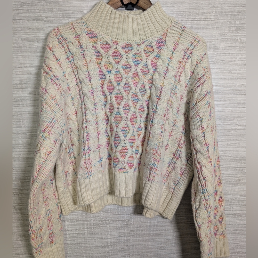 Vero Moda Danerys Multicolor Cable Knit Mock Neck Wide Sleeve Sweater XL NWT